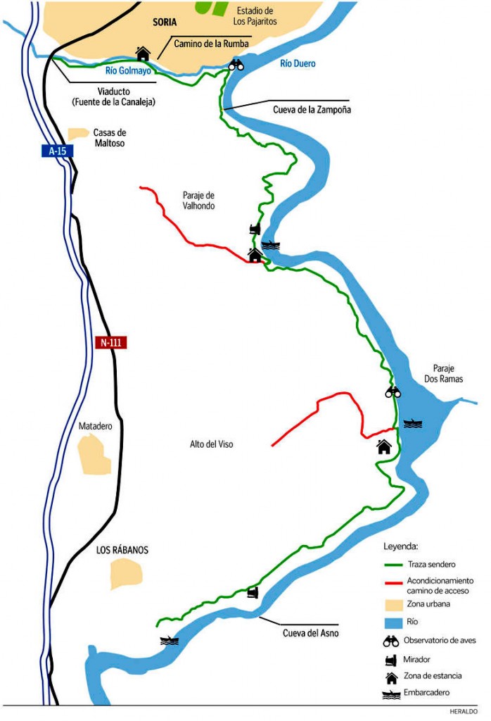 Mapa informativo de la propuesta para 3ª fase recuperación márgenes del Duero en Soria (fuente: Heraldo de Soria)