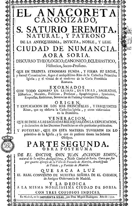 Anacoreta canonizado San Saturio de Soria