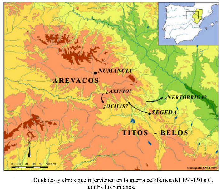Guerra celtiberica del 154 -150 a C, mapa
