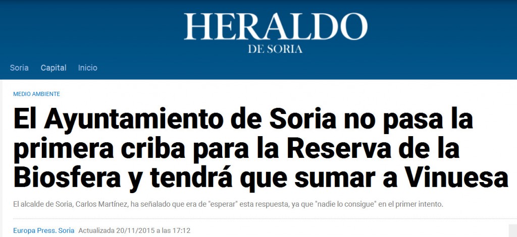 HeraldoSoria 22 nov2015 Soria Reserva Biosfera