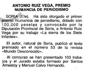 Antonio Ruiz Vega premiado por la Sierra de los Infantes de Lara