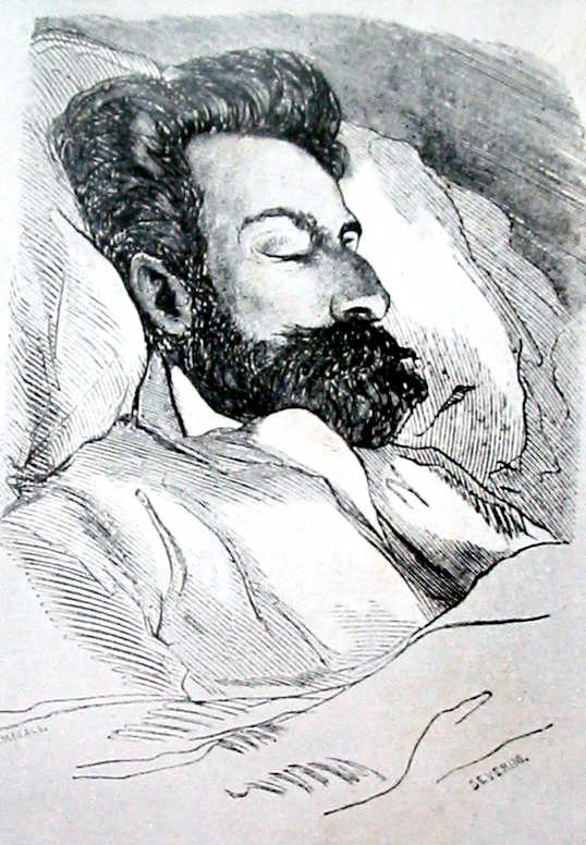 Becquer yacente en dibujjo de José Cadalso