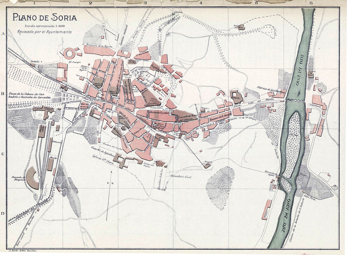 Plano y foto aérea de la Soria conocida por el vecino Antonio Machado